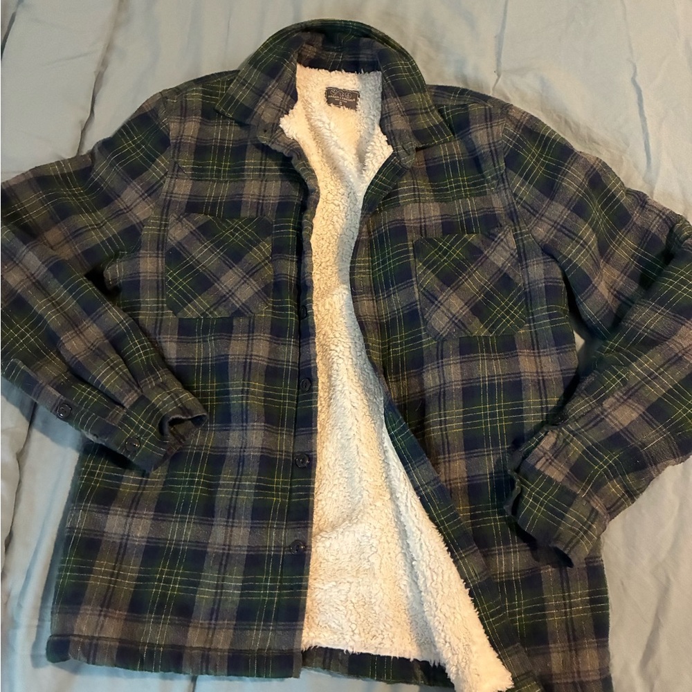 Threads 4 Thought Blue and Green Plaid Sherpa Jacket